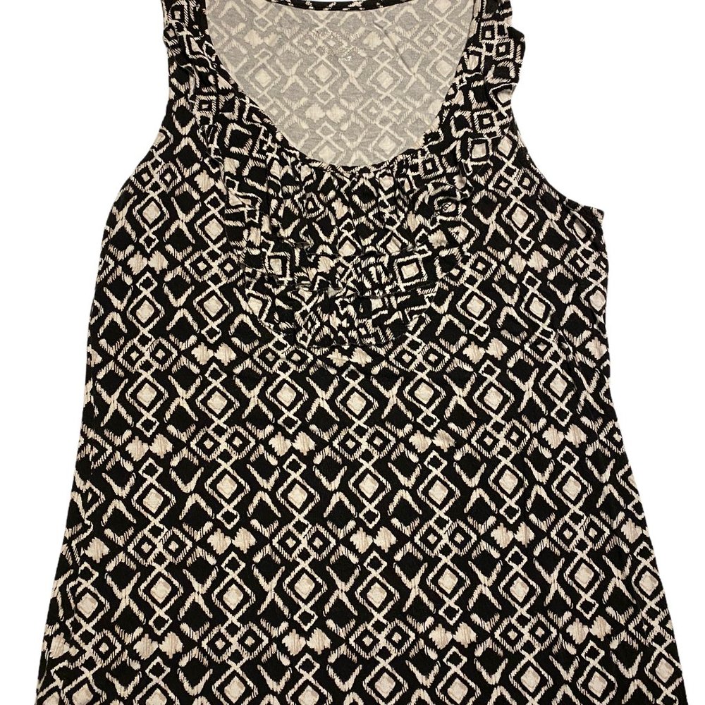 Merona Black & White Diamond Tank Top Ruffled Collar Sleeveless Women's Size M